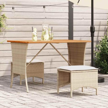 Havebord i polyrattan med akacietræstop 105×75×72 cm - beige