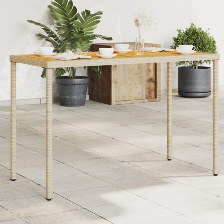 Havebord i polyrattan med akacietræstop 115×54×74 cm - beige