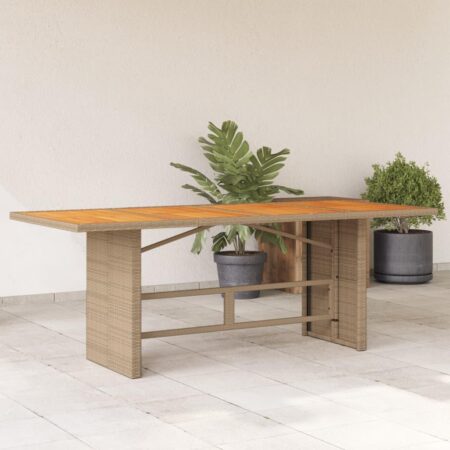 Havebord i polyrattan med akacietræstop - 190 × 80 × 74 cm, beige