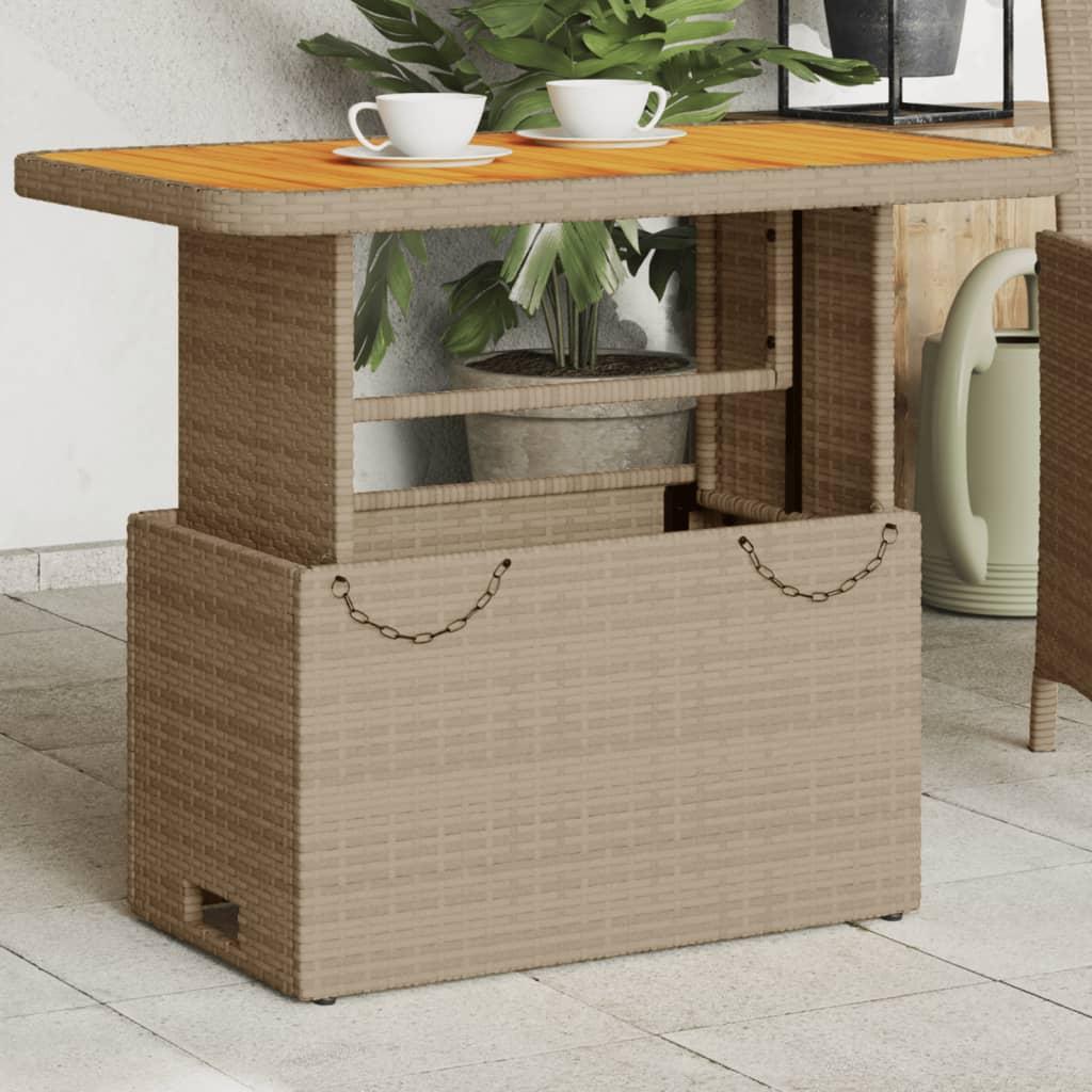 Havebord i polyrattan med akacietræstop - 90 × 55 × 40/71 cm, beige Havebord i polyrattan med akacietræstop - 90 × 55 × 40/71 cm, beige