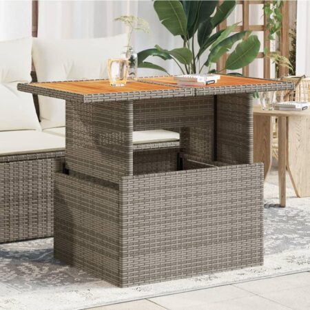 Havebord i polyrattan med akacietræstop - grå 100 × 55 × 44/73 cm