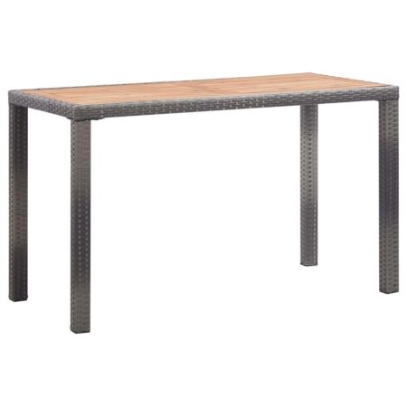 Havebord i polyrattan med bordplade i massivt akacietræ - 123 × 60 × 74 cm, antracitgrå/brun