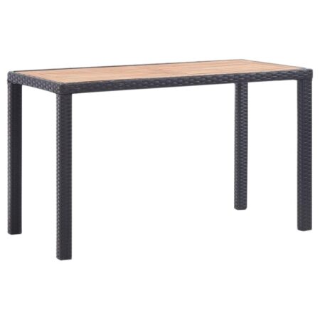Havebord i polyrattan med bordplade i massivt akacietræ - 123 × 60 × 74 cm, sort/brun