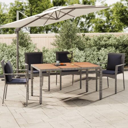 Havebord i polyrattan med bordplade i massivt akacietræ - grå, 150 × 90 cm