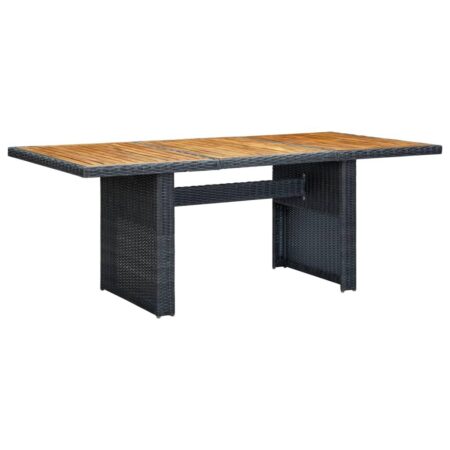 Havebord i polyrattan med bordplade i massivt akacietræ - mørkegrå, 200 × 100 cm