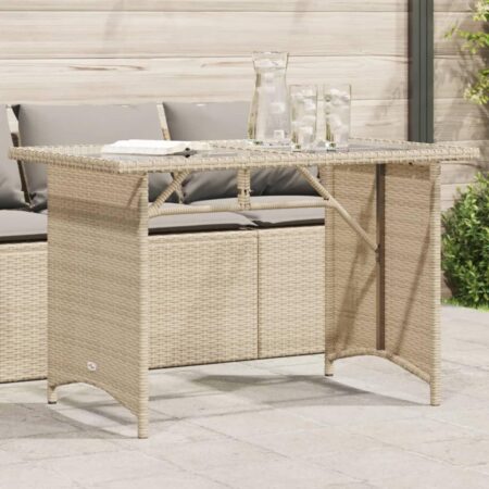 Havebord i polyrattan med glastop 110 × 68 × 70 cm - beige
