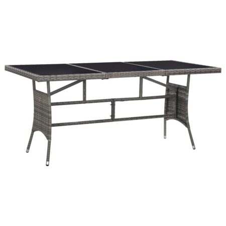 Havebord i polyrattan med glastop - 170 × 80 × 74 cm, grå