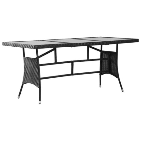 Havebord i polyrattan med glastop - 170 × 80 × 74 cm, sort
