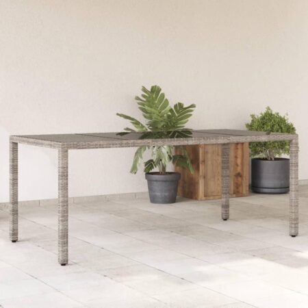 Havebord i polyrattan med glastop 190 × 90 × 75 cm - grå