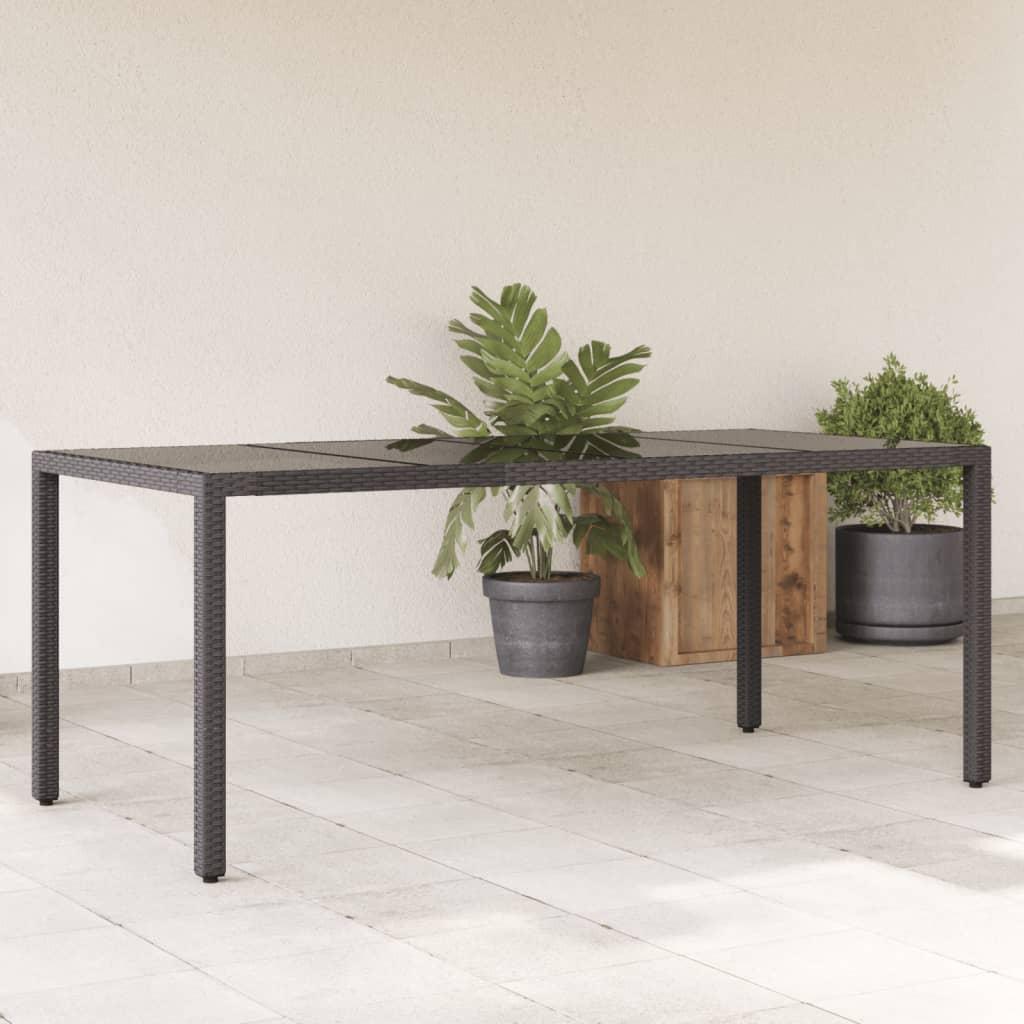 Havebord i polyrattan med glastop 190 × 90 × 75 cm - sort Havebord i polyrattan med glastop 190 × 90 × 75 cm - sort