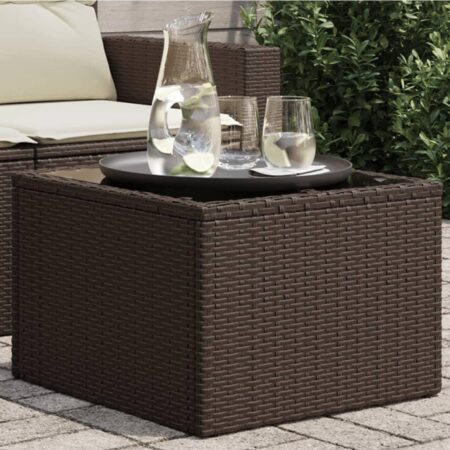 Havebord i polyrattan med glastop 55 × 55 × 37 cm - brun