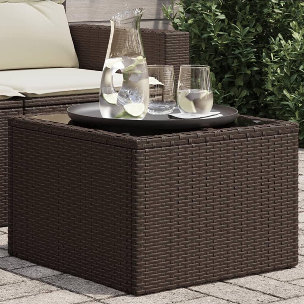 Havebord i polyrattan med glastop 55 × 55 × 37 cm - brun Havebord i polyrattan med glastop 55 × 55 × 37 cm - brun