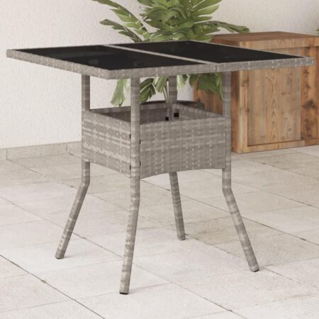 Havebord i polyrattan med glastop 80 × 80 × 75 cm - lysegrå
