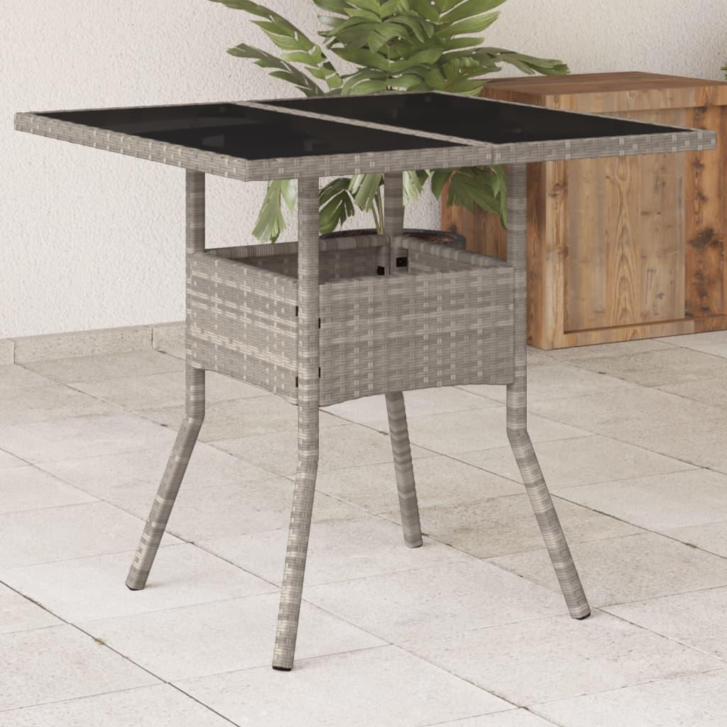 Havebord i polyrattan med glastop 80 × 80 × 75 cm - lysegrå Havebord i polyrattan med glastop 80 × 80 × 75 cm - lysegrå