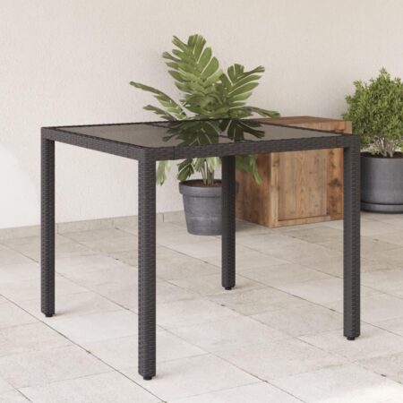 Havebord i polyrattan med glastop 90 × 90 × 75 cm - sort