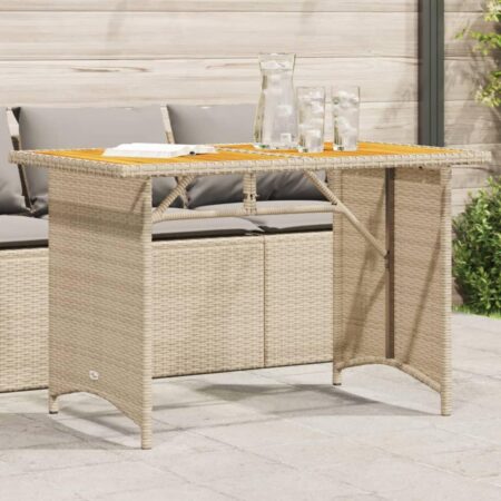 Havebord i polyrattan med træplade 110 × 68 × 70 cm - beige