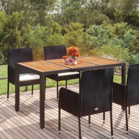 Havebord i polyrattan med træplade - 150 × 90 × 75 cm, sort