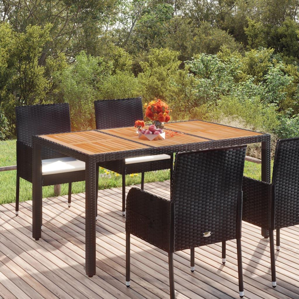 Havebord i polyrattan med træplade - 150 × 90 × 75 cm, sort Havebord i polyrattan med træplade - 150 × 90 × 75 cm, sort