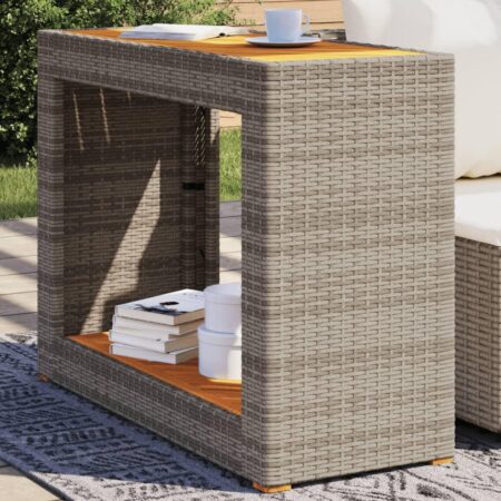 Havebord i polyrattan med trætop 100×40×75 cm - grå
