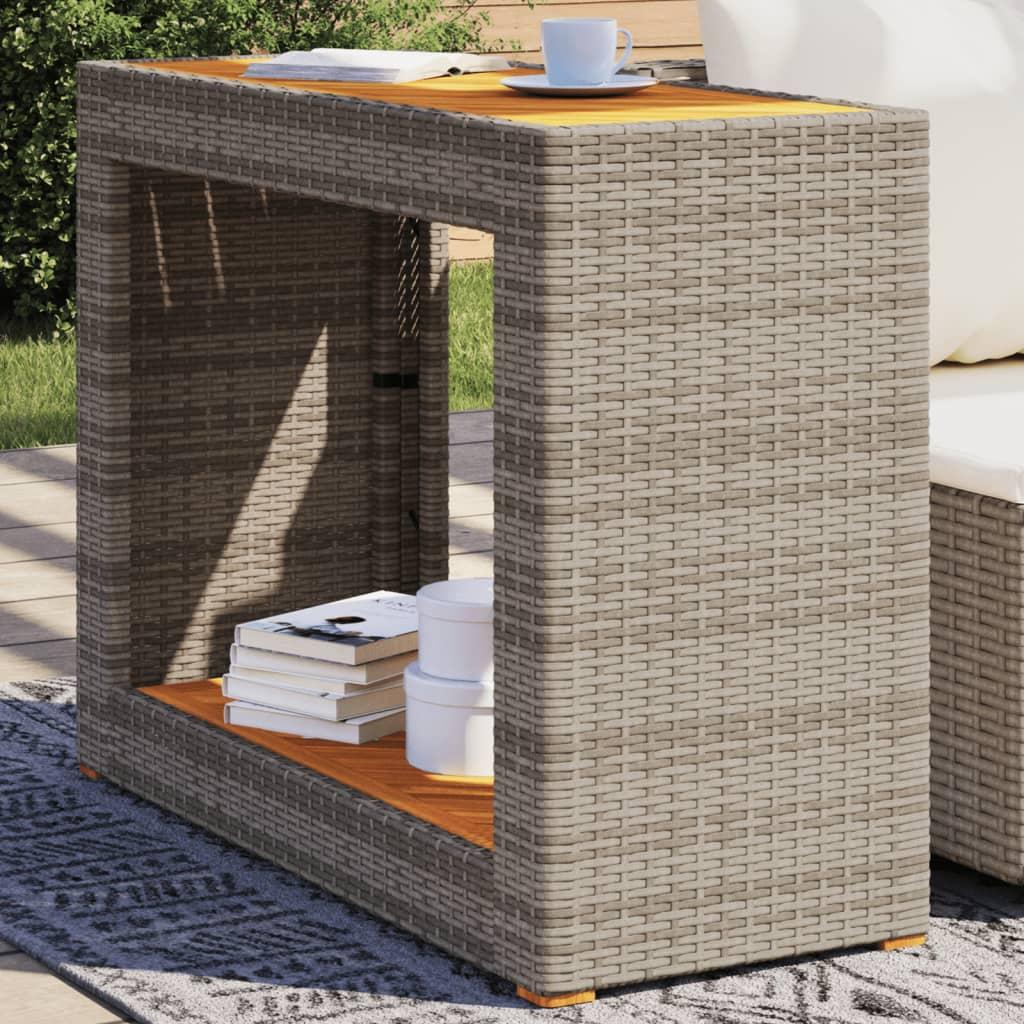 Havebord i polyrattan med trætop 100×40×75 cm - grå Havebord i polyrattan med trætop 100×40×75 cm - grå