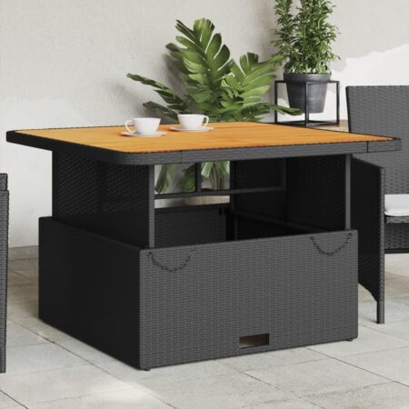 Havebord i polyrattan og akacietræ - 110 × 110 × 71 cm, sort