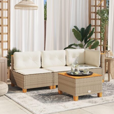 Havebord i polyrattan og akacietræ - 55 × 55 × 36 cm, beige