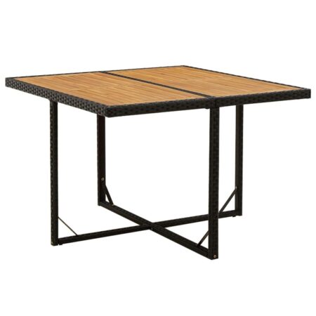 Havebord i polyrattan og massivt akacietræ - 109×107×74 cm, sort