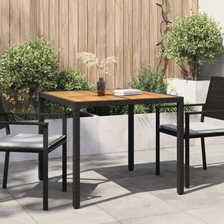 Havebord i polyrattan - sort, 90 × 90 × 75 cm