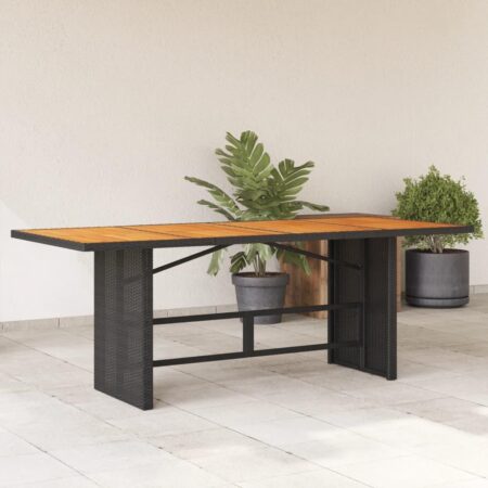 Havebord med akacietop 190 × 80 × 75 cm i sort polyrattan