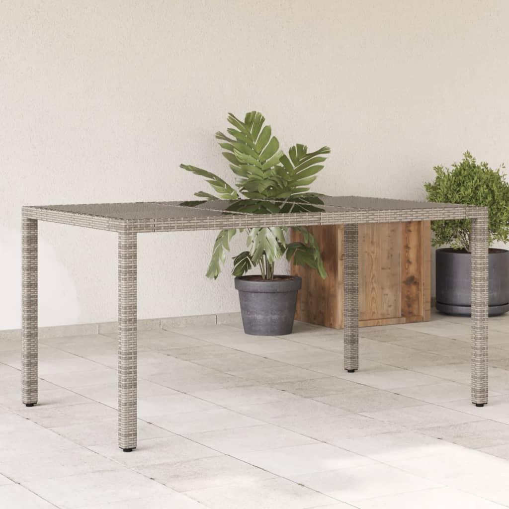 Havebord med glastop 150 × 90 × 75 cm i grå polyrattan Havebord med glastop 150 × 90 × 75 cm i grå polyrattan