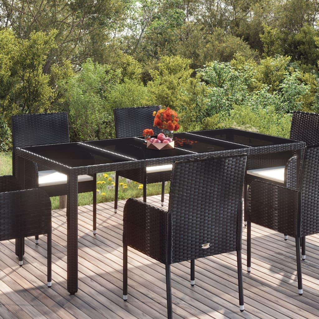 Havebord med glastop 150×90×75 cm i sort polyrattan Havebord med glastop 150×90×75 cm i sort polyrattan