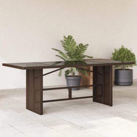 Havebord med glastop 190 × 80 × 74 cm i polyrattan - brun
