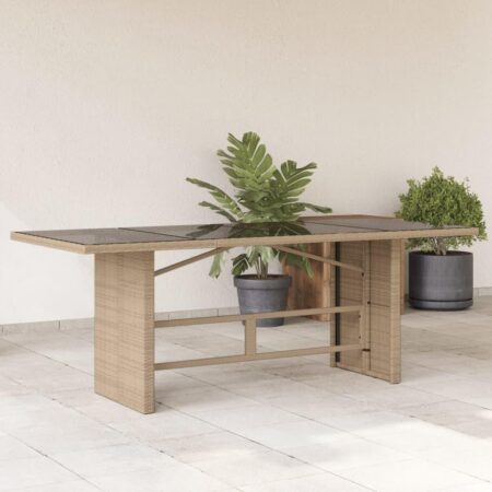 Havebord med glastop 190 × 80 × 75 cm i polyrattan - beige