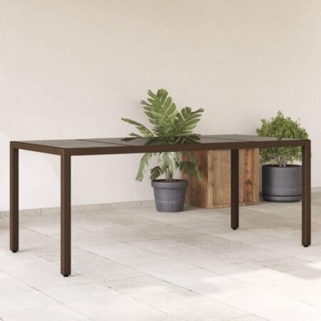 Havebord med glastop 190 × 90 × 75 cm i polyrattan - brun