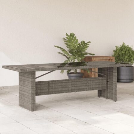 Havebord med glastop 240 × 90 × 75 cm i grå polyrattan
