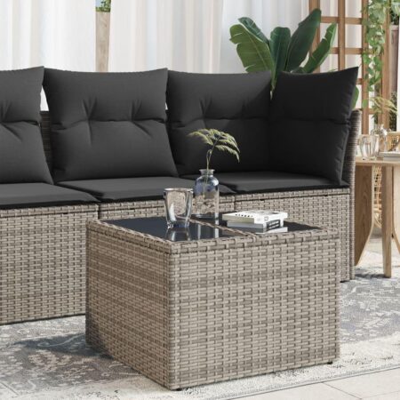 Havebord med glastop 55 × 55 × 37 cm - polyrattan, grå
