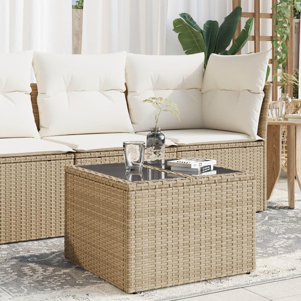 Havebord med glastop 55×55×37 cm i polyrattan - beige Havebord med glastop 55×55×37 cm i polyrattan - beige