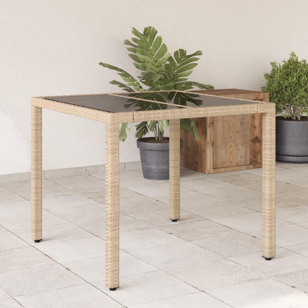 Havebord med glastop 90 × 90 × 75 cm i polyrattan - beige Havebord med glastop 90 × 90 × 75 cm i polyrattan - beige