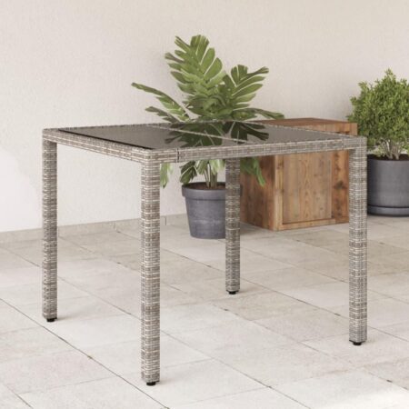 Havebord med glastop 90 × 90 × 75 cm i polyrattan - grå