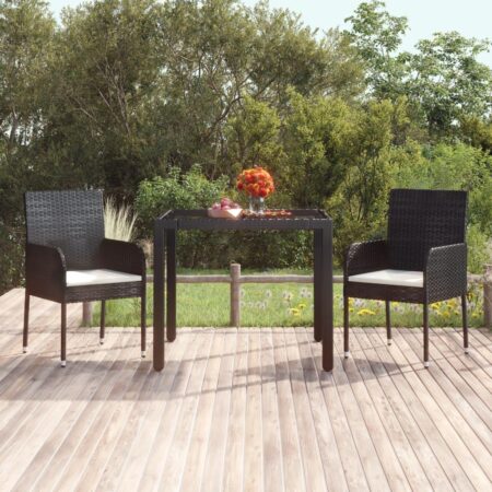 Havebord med glastop 90 × 90 × 75 cm i sort polyrattan