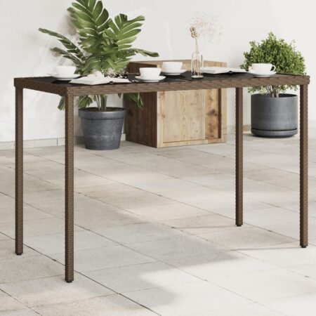 Havebord med glastop i polyrattan - 115 × 54 × 74 cm, brun