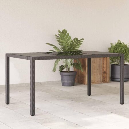 Havebord med glastop i polyrattan - 150 × 90 × 75 cm, sort