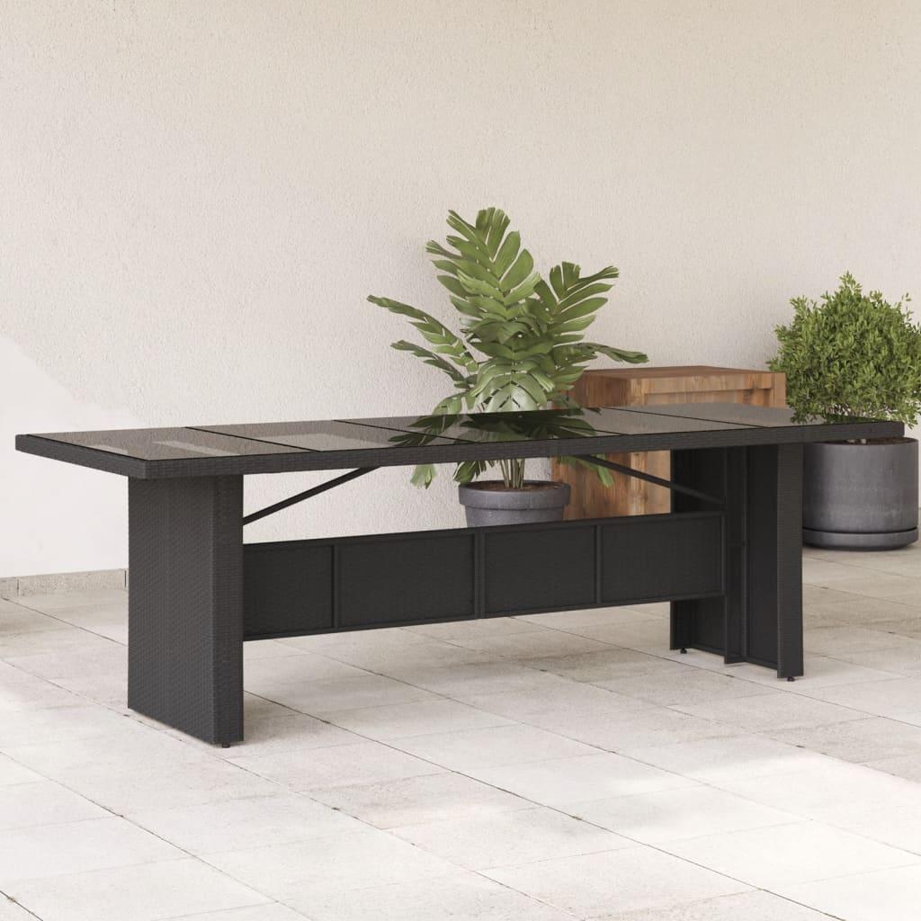 Havebord med glastop i polyrattan 240 × 90 × 75 cm - sort Havebord med glastop i polyrattan 240 × 90 × 75 cm - sort