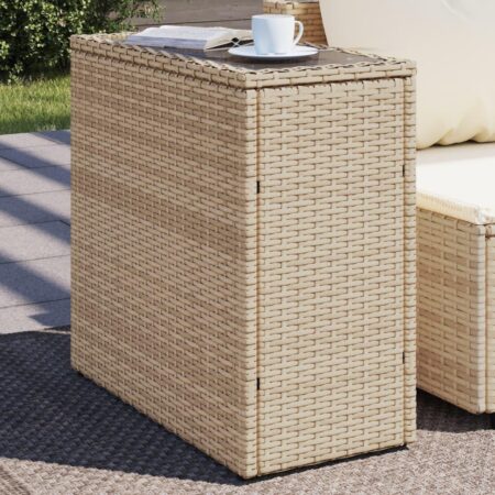 Havebord med glastop i polyrattan - 58 × 27,5 × 55 cm, beige