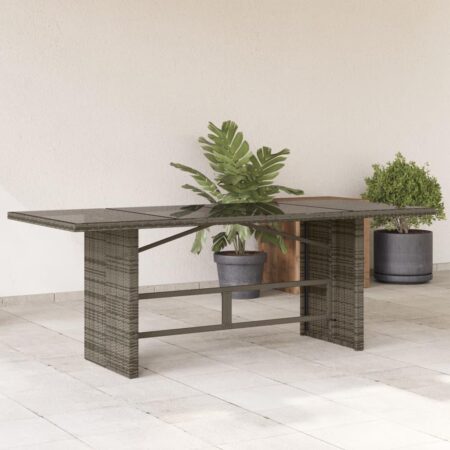 Havebord med glastop i polyrattan - grå 190 × 80 × 74 cm