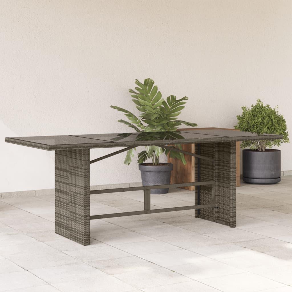 Havebord med glastop i polyrattan - grå 190 × 80 × 74 cm Havebord med glastop i polyrattan - grå 190 × 80 × 74 cm