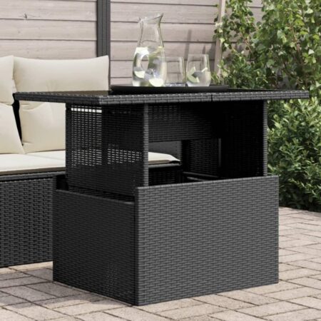 Havebord med glastop i polyrattan - justerbar 100 × 55 × 44/73 cm, sort