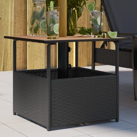 Havebord med parasolhul 55 × 55 × 46,5 cm i polyrattan - sort