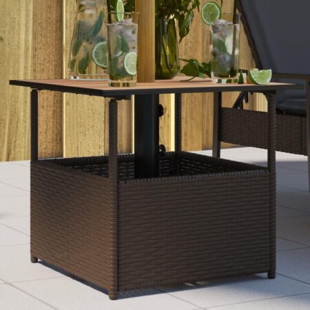 Havebord med parasolhul 55 × 55 × 46,5 cm - polyrattan, brun