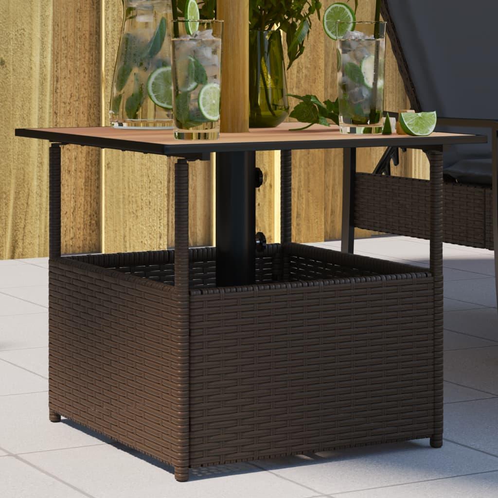 Havebord med parasolhul 55 × 55 × 46,5 cm - polyrattan, brun Havebord med parasolhul 55 × 55 × 46,5 cm - polyrattan, brun